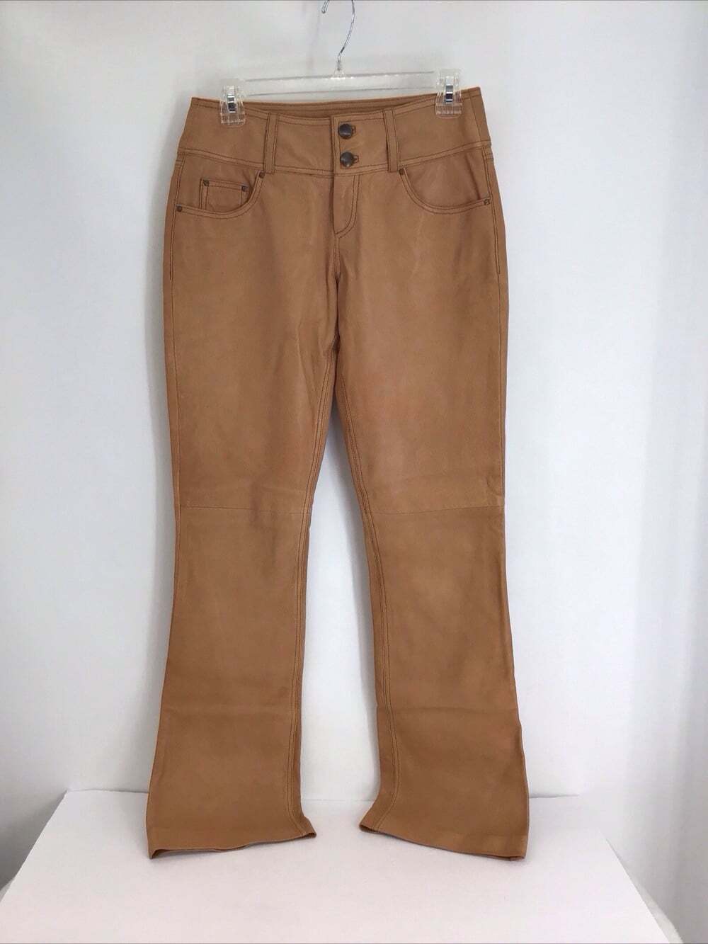 Cache Y2K Vintage Lamskin Leather Boot-Cut Pants Soft Luxury Camel Size 2